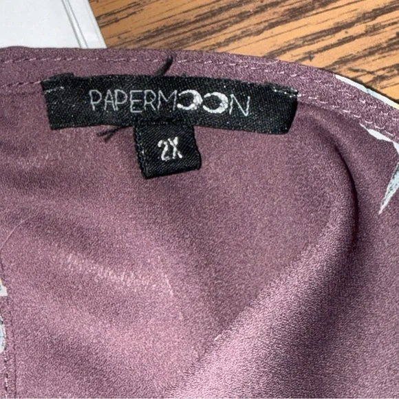 Papermoon Mauve Floral Blouse Puff Sleeve Keyhole Back Plus Size 2X - Picture 5 of 7